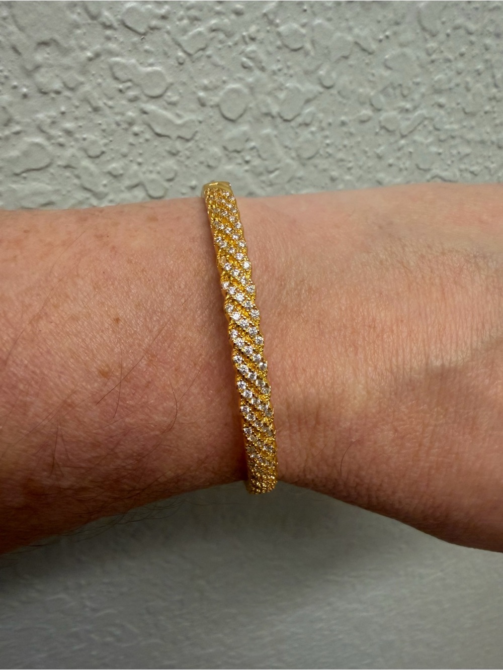 Gold-Tone Crystal Twist Hinged Bangle Bracelet - Women Jewelry